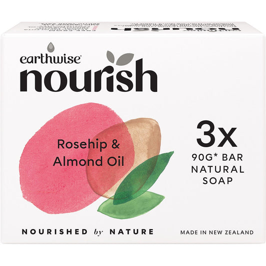 Earthwise Nourish- Natural Soap Bar Rosehip & Almond Oil-3pk