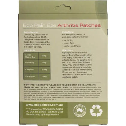Byron Naturals- Eco Pain Arthritis Arnica Patches-6pk