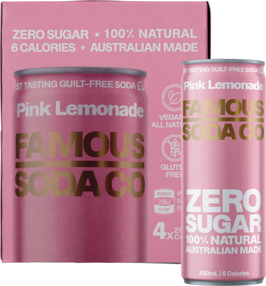 Famous- Zero Sugar Soda Pink Lemonade-4x250ml