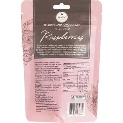 Naked Chocolate Co- Freeze Dried Raspberries Dark Chocolate-100g