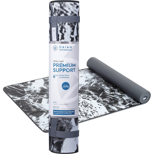 Gaiam- Yoga Mat Premium Support 6mm Dark Marble 61cm x 173cm-
