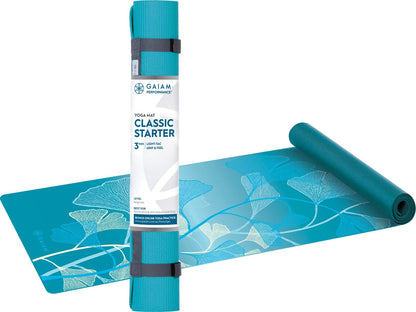 Gaiam- Yoga Mat Classic Starter 3mm Light Blue Flower 61cmx173cm
