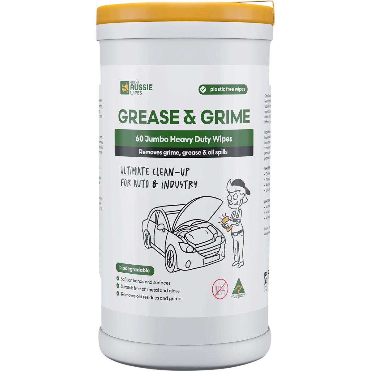 Great Aussie Wipes- Grease & Grime Jumbo Heavy Duty Wipes-60pk