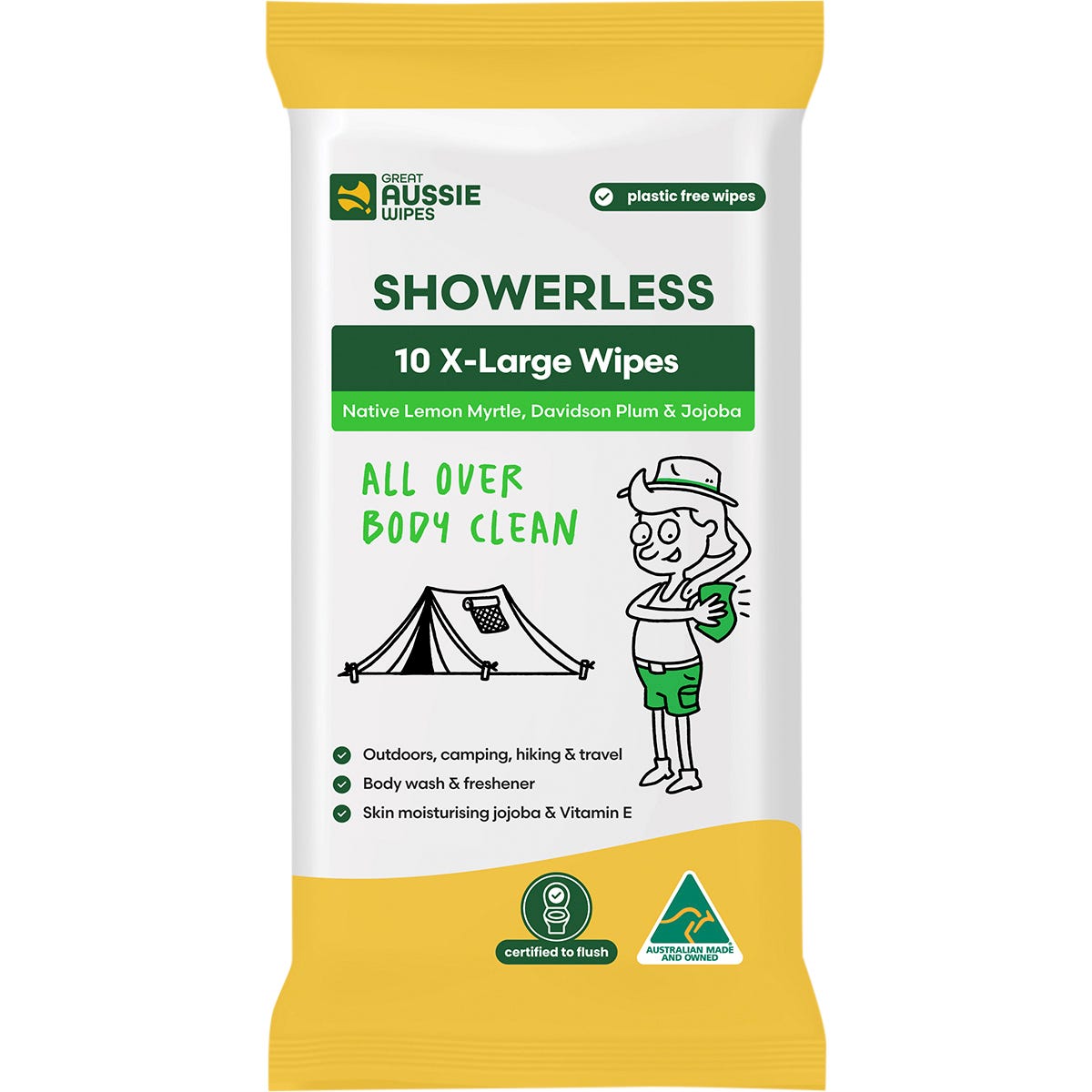 Great Aussie Wipes- Showerless X-Large Body Clean Wipes-10pk