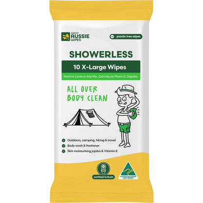 Great Aussie Wipes- Showerless X-Large Body Clean Wipes-10pk