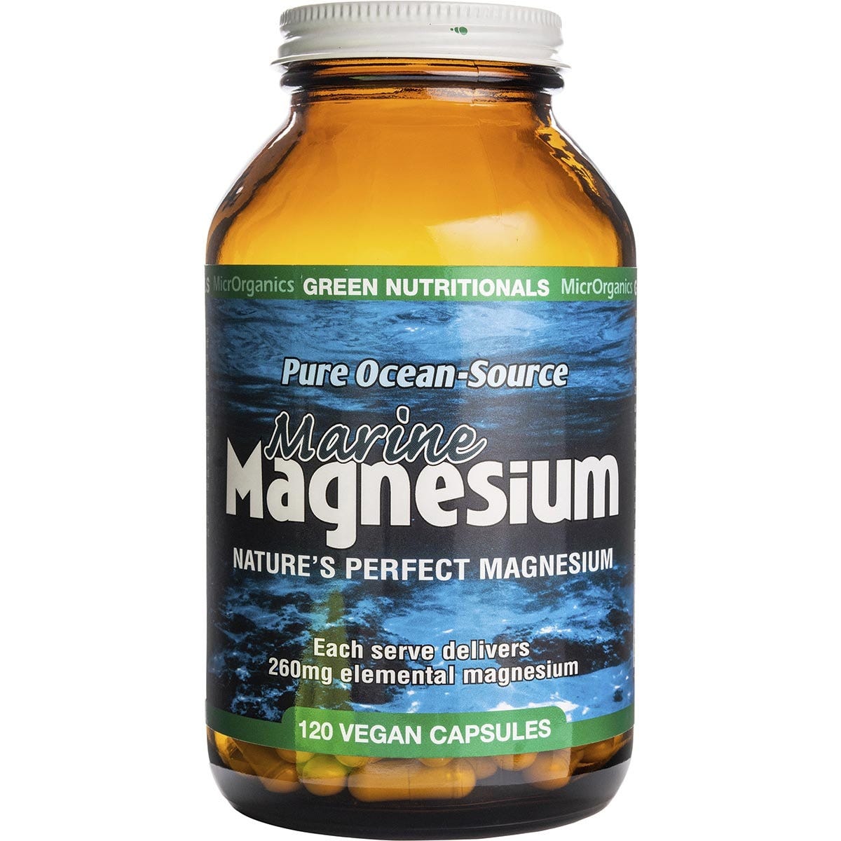 Green Nutritionals- Marine Magnesium Vegan Capsules 260mg-120 Caps