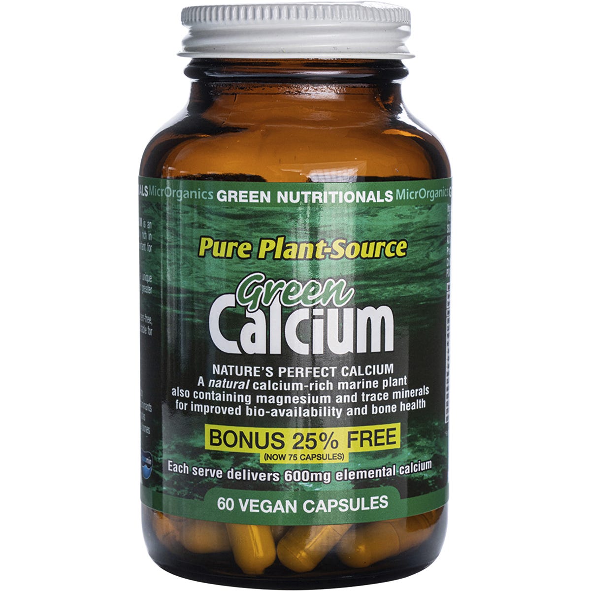 Green Nutritionals- Green Calcium Vegan Capsules 600mg-240 Caps
