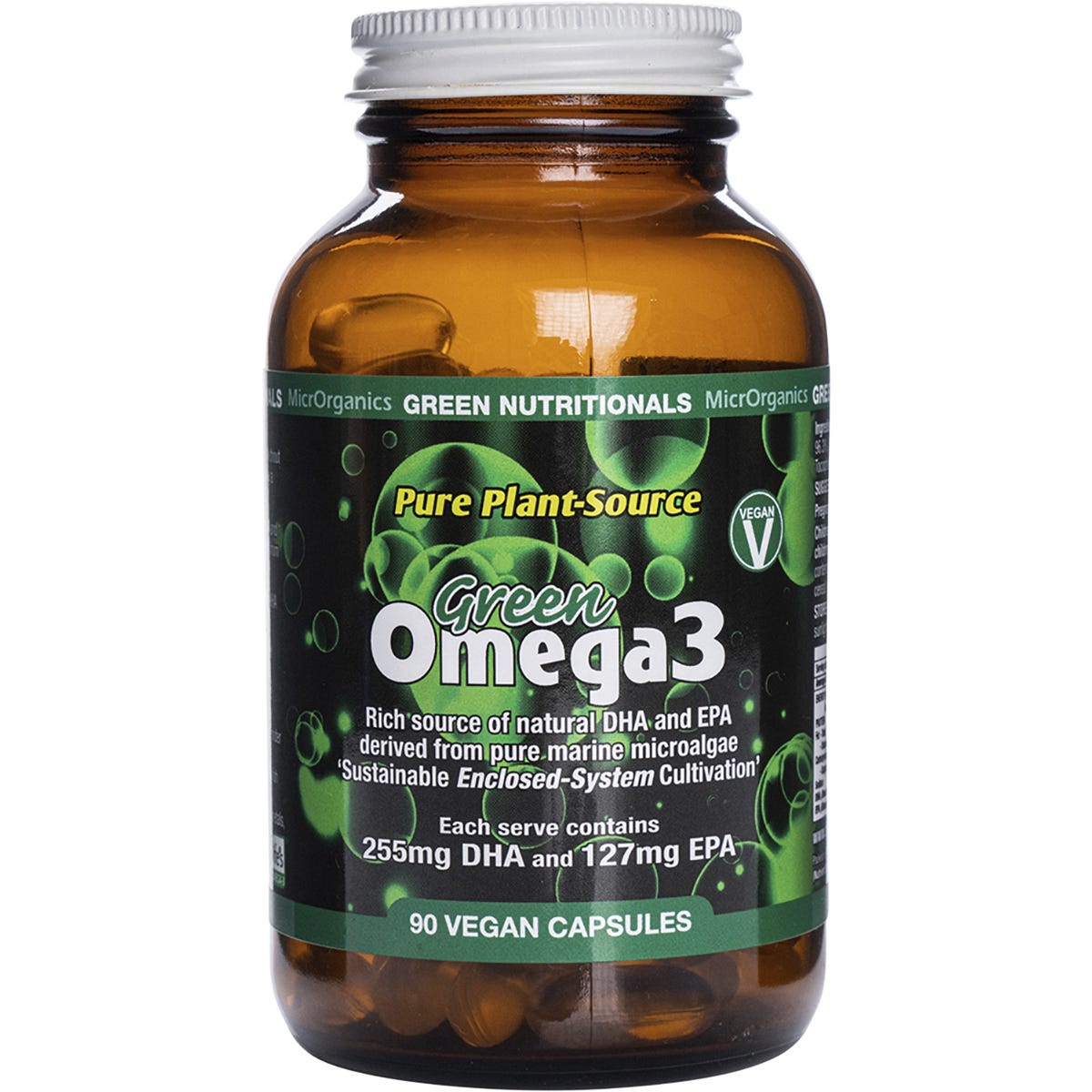 Green Nutritionals- Green Omega3 Vegan Capsules 255mgDHA + 127mgEPA-90 Caps
