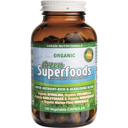 Green Nutritionals- Organic Green Superfoods Vegan Capsules 600mg-120 Caps