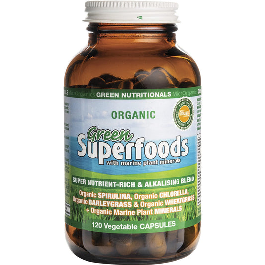 Green Nutritionals- Organic Green Superfoods Vegan Capsules 600mg-120 Caps