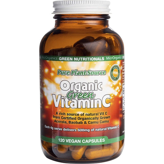 Green Nutritionals- Organic Green Vitamin C Vegan Capsules 600mg-120 Caps