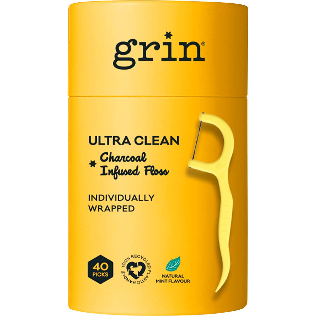 Grin- Charcoal Infused Floss Picks Ultra Clean-40pcs