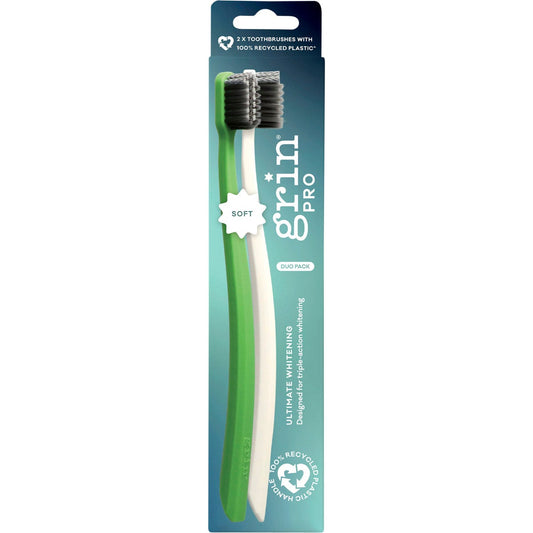 Grin- Pro Ultimate Whitening Toothbrush Soft White, Green-8x2pk