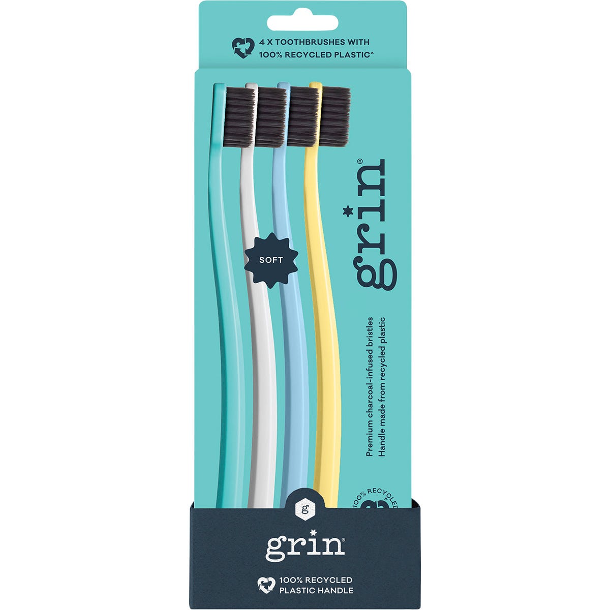 Grin- 100% Recycled Toothbrush Soft Summer-8x4pk