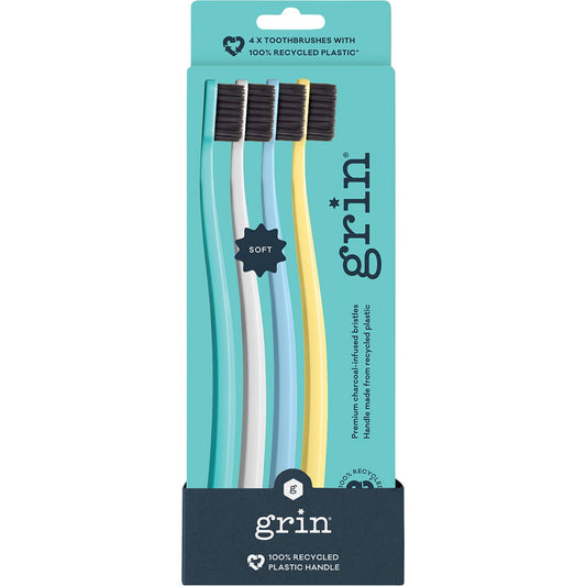 Grin- 100% Recycled Toothbrush Soft Summer-8x4pk