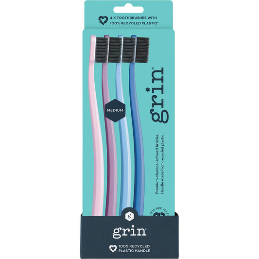 Grin- 100% Recycled Toothbrush Medium Purple-8x4pk