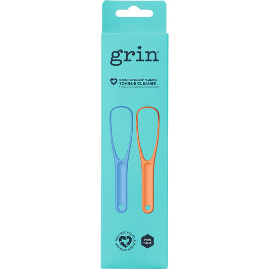 Grin- 100% Recycled Plastic Tongue Cleaner Orange, Blue-8x2pk