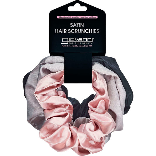 Giovanni- Satin Hair Scrunchies Blush, Grey, Black Extra large-3pk