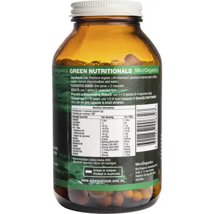 Green Nutritionals- Green Calcium Vegan Capsules 600mg-240 Caps
