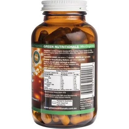 Green Nutritionals- Organic Green Vitamin C Vegan Capsules 600mg-120 Caps