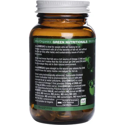 Green Nutritionals- Green Omega3 Vegan Capsules 255mg + 127mg-30 Caps