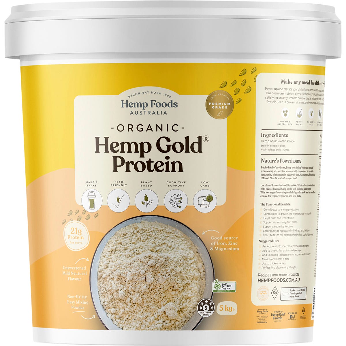 Hemp Foods Australia- Organic Hemp Gold Protein - 5kg