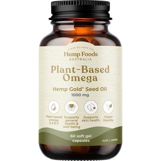 Hemp Foods Australia- Plant-Based Omega with Hemp Gold Seed Oil-60 Caps