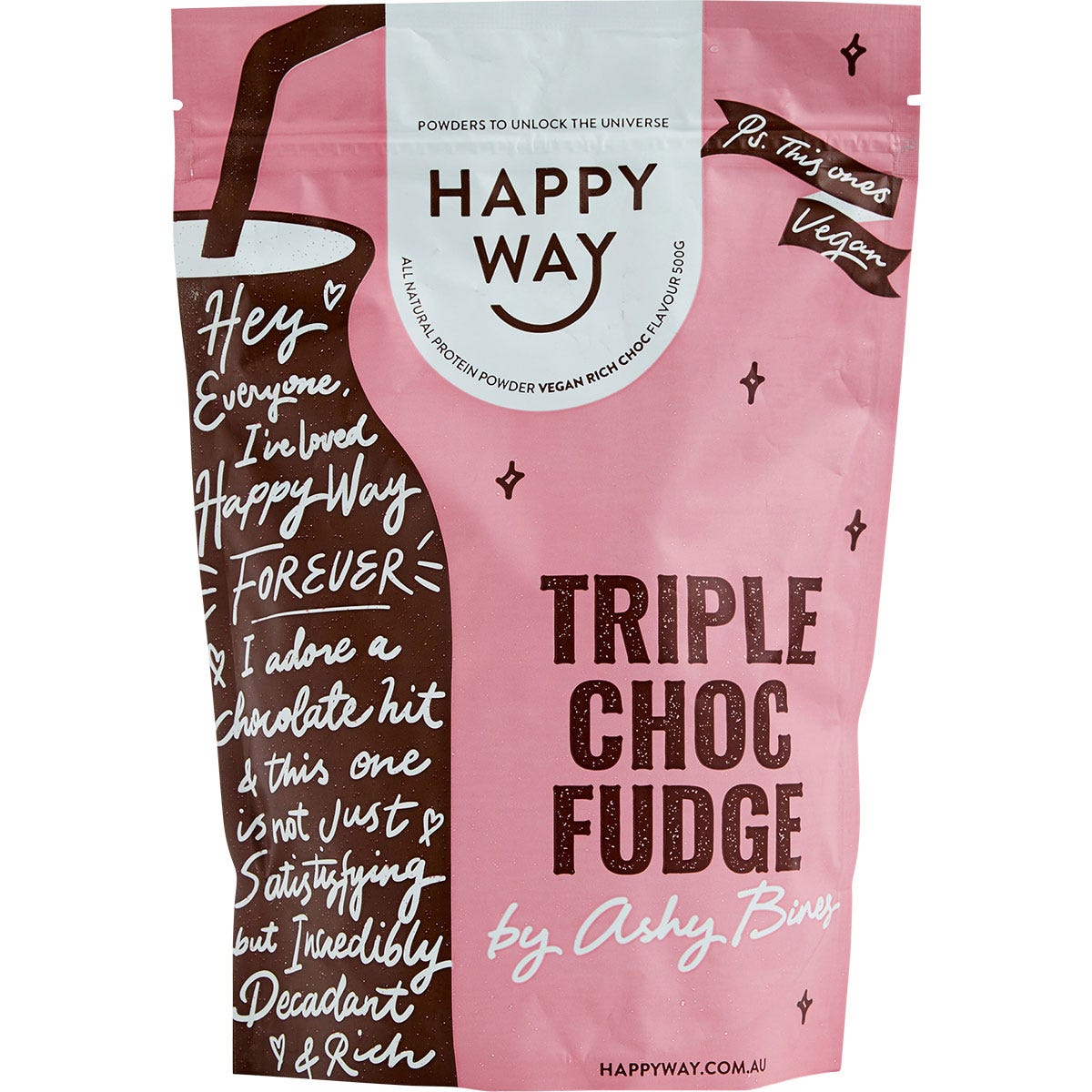 Happy Way- Ashy Bines Vegan Protein Powder Triple Choc Fudge-500g