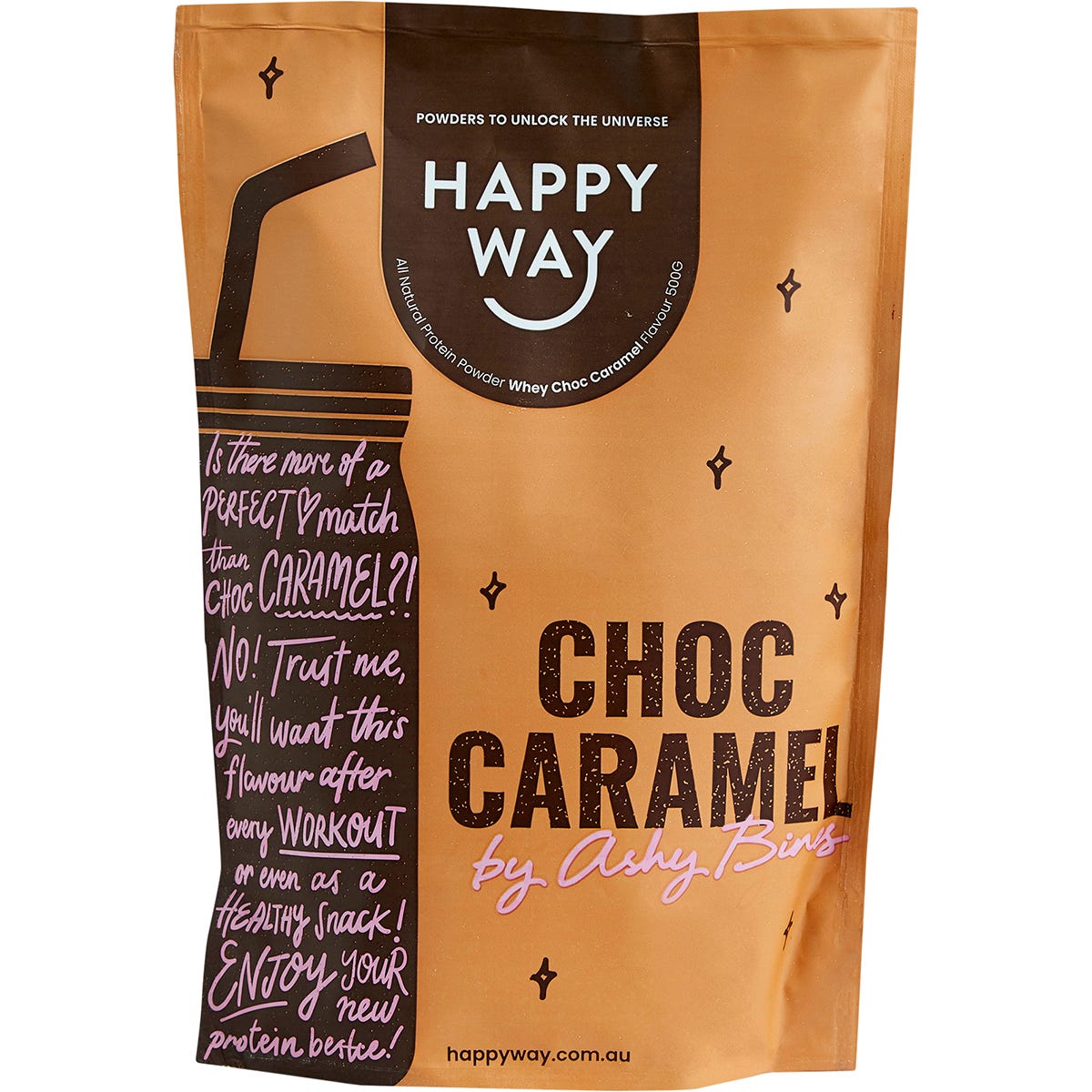 Happy Way- Ashy Bines Whey Protein Powder Choc Caramel-500g