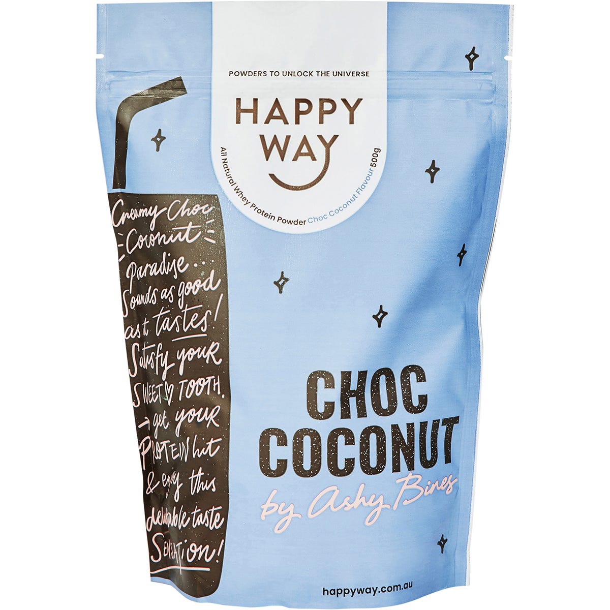Happy Way- Ashy Bines Whey Protein Powder Choc Coconut-500g