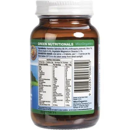 Green Nutritionals- Hawaiian Pacifica Spirulina Tablets 500mg-100 Tabs