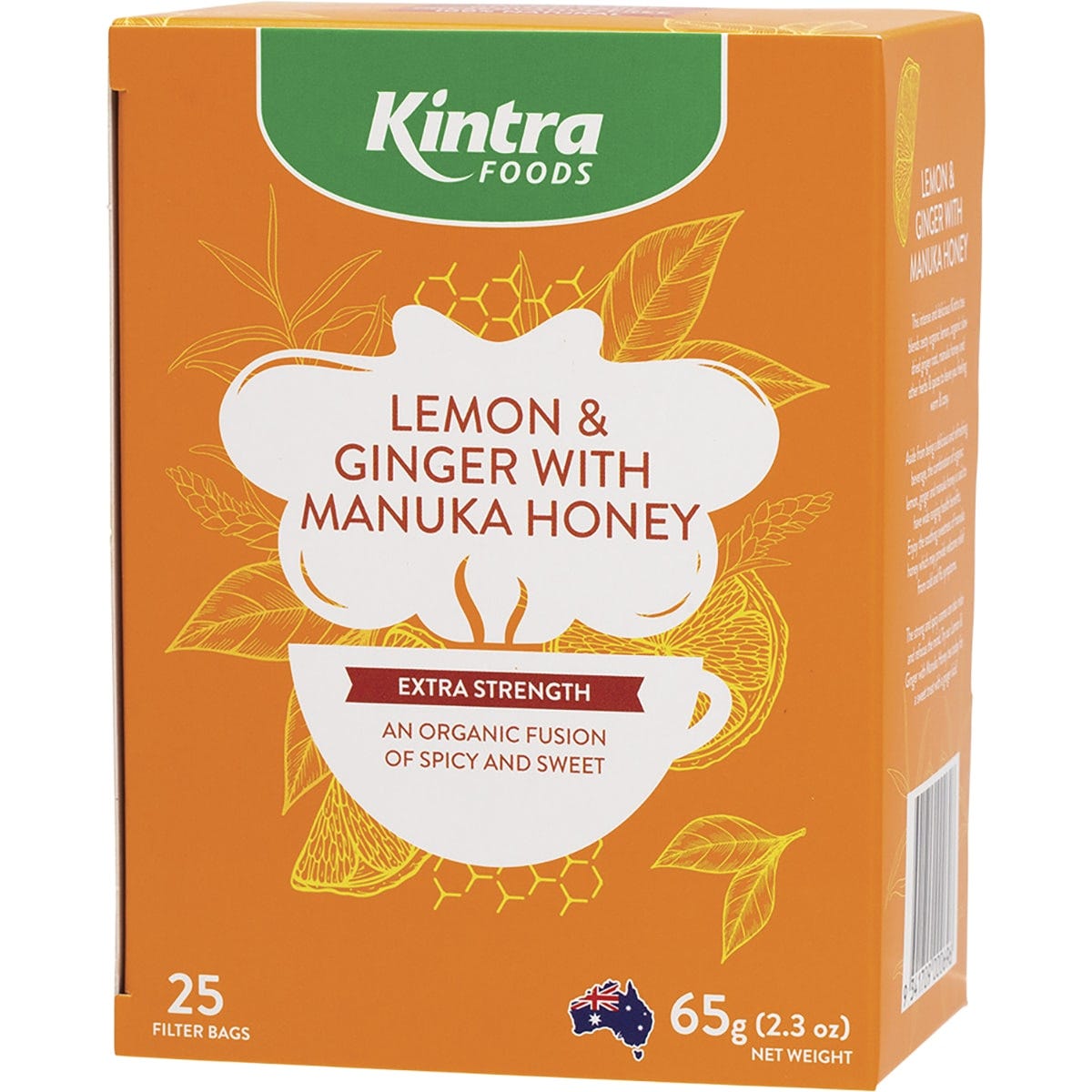 Kintra Foods- Herbal Tea Bags Lemon & Ginger with Manuka Honey-25pk