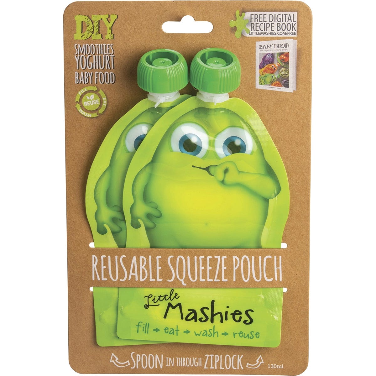 Little Mashies- Reusable Squeeze Pouch Green-2x130ml