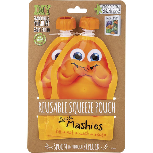 Little Mashies- Reusable Squeeze Pouch Orange-2x130ml