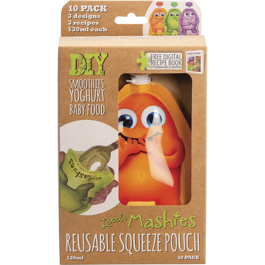 Little Mashies- Reusable Squeeze Pouch Mixed Colours-10x130ml