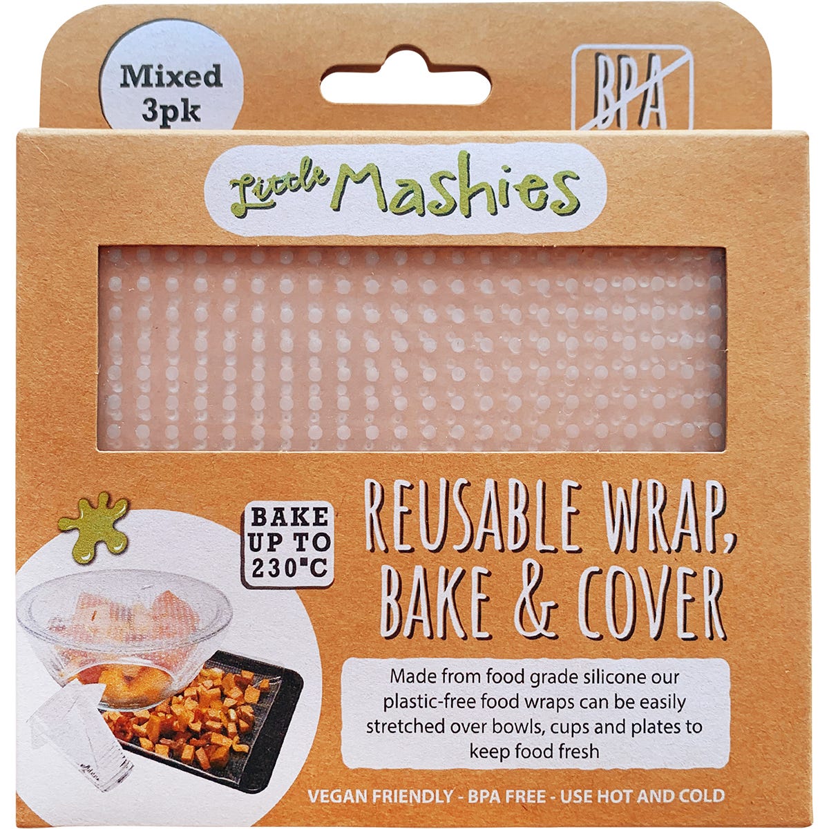 Little Mashies- Reusable Wrap, Bake & Cover S, M & L-3pk