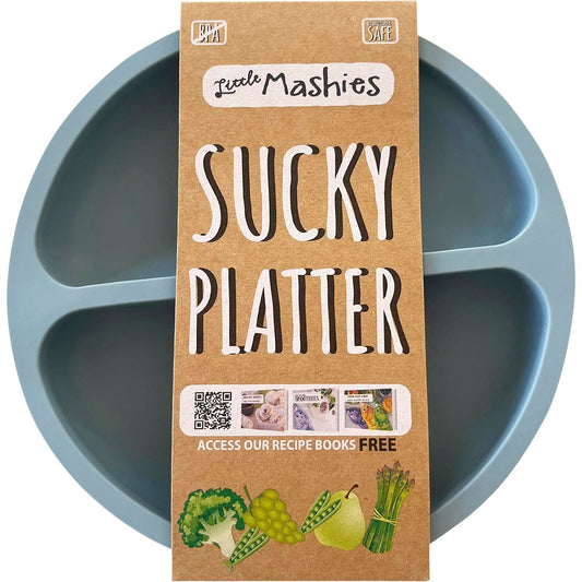 Little Mashies- Silicone Sucky Platter Plate Dusty Blue