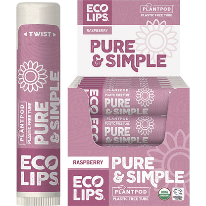 Eco Lips- Lip Balm Display Pure & Simple Raspberry-24x4.25g