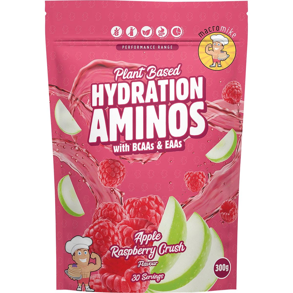 MACRO MIKE- Plant Based Hydration Aminos Apple Raspberry Crush-300g