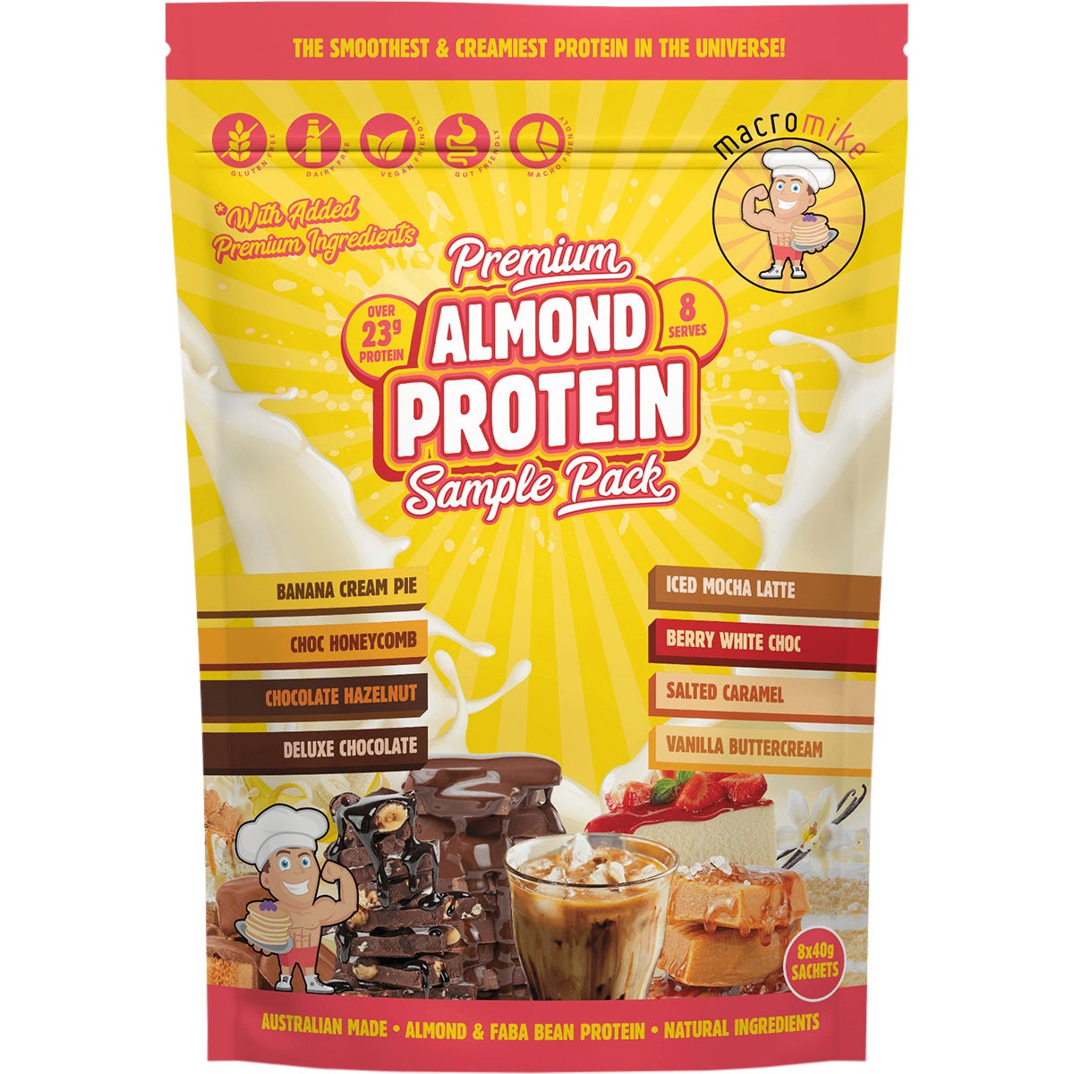 MACRO MIKE- Premium Almond Protein Sample Pack-8x40g