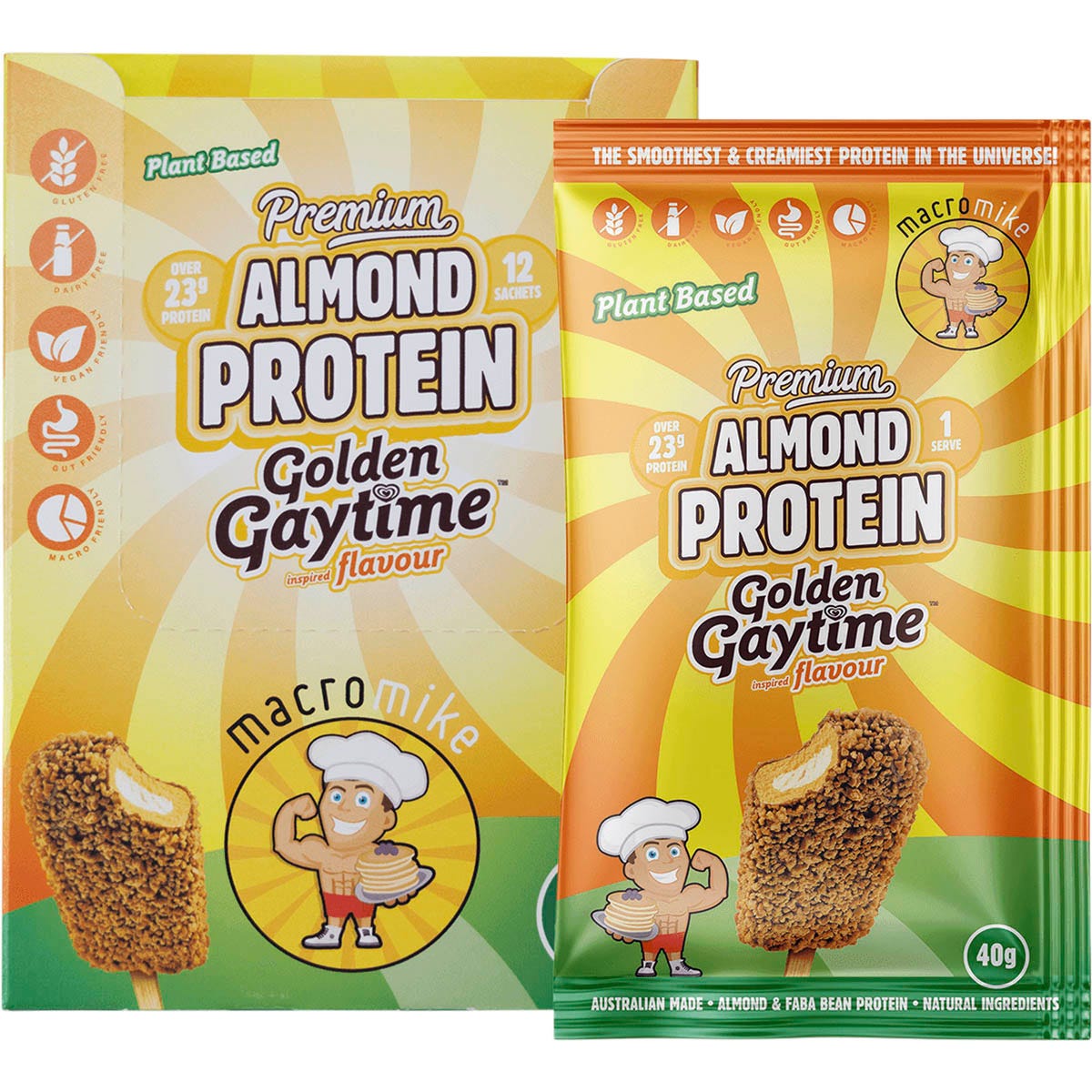 MACRO MIKE- Premium Almond Protein Golden Gaytime-12x40g