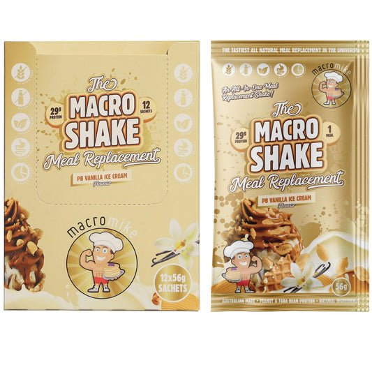 MACRO MIKE- The Macro Shake Meal Replacement PB Vanilla Ice Cream-12x56g
