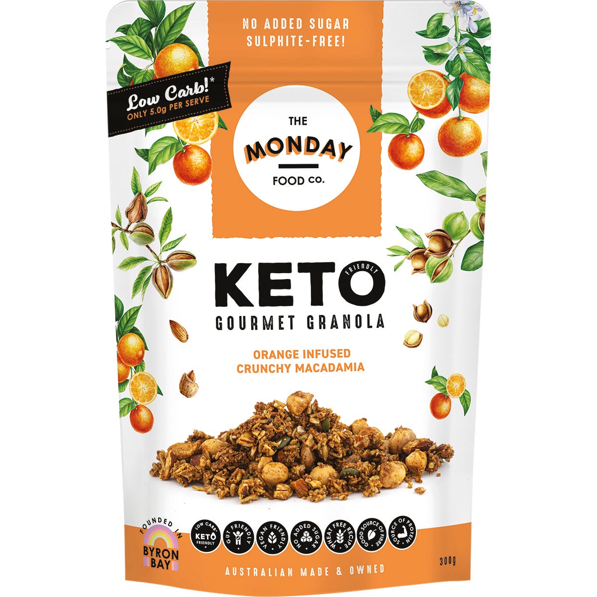 The Monday Food Co.- Keto Gourmet Granola Orange Infused Crunchy Macadamia-300g