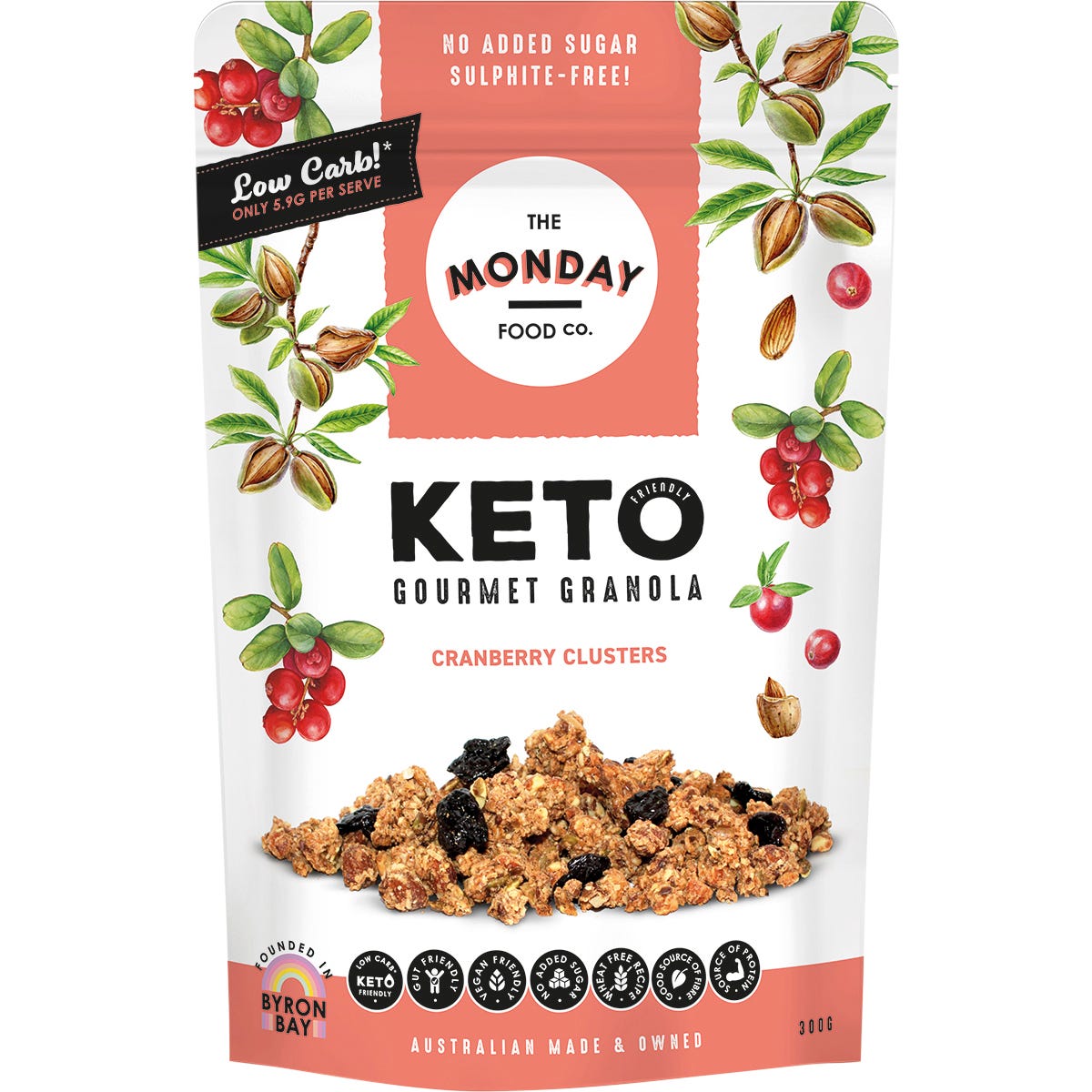 The Monday Food Co.- Keto Gourmet Granola Cranberry Clusters-300g
