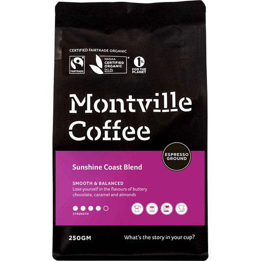 Montville Coffee- Coffee Ground Espresso Sunshine Coast Blend-250g