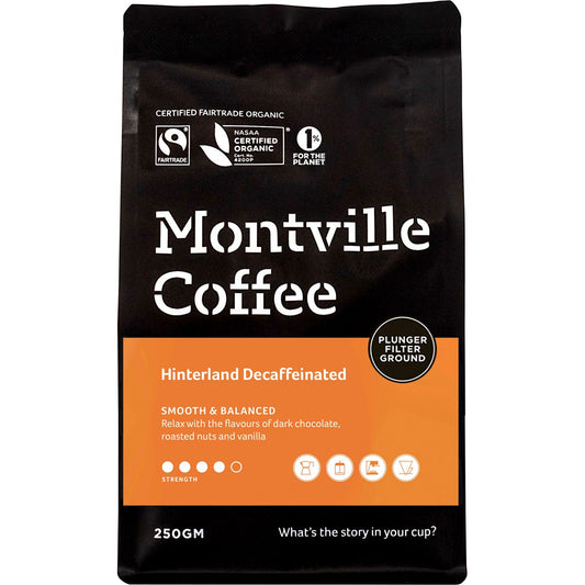 Montville Coffee- Decaf Coffee Ground Plunger Hinterland Blend-250g