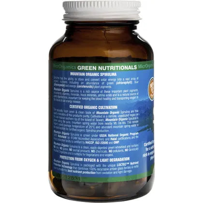 Green Nutritionals- Mountain Organic Spirulina Vegan Capsules 520mg-60 Caps