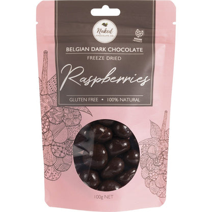 Naked Chocolate Co- Freeze Dried Raspberries Dark Chocolate-100g