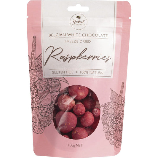 Naked Chocolate Co- Freeze Dried Raspberries White Chocolate-100g