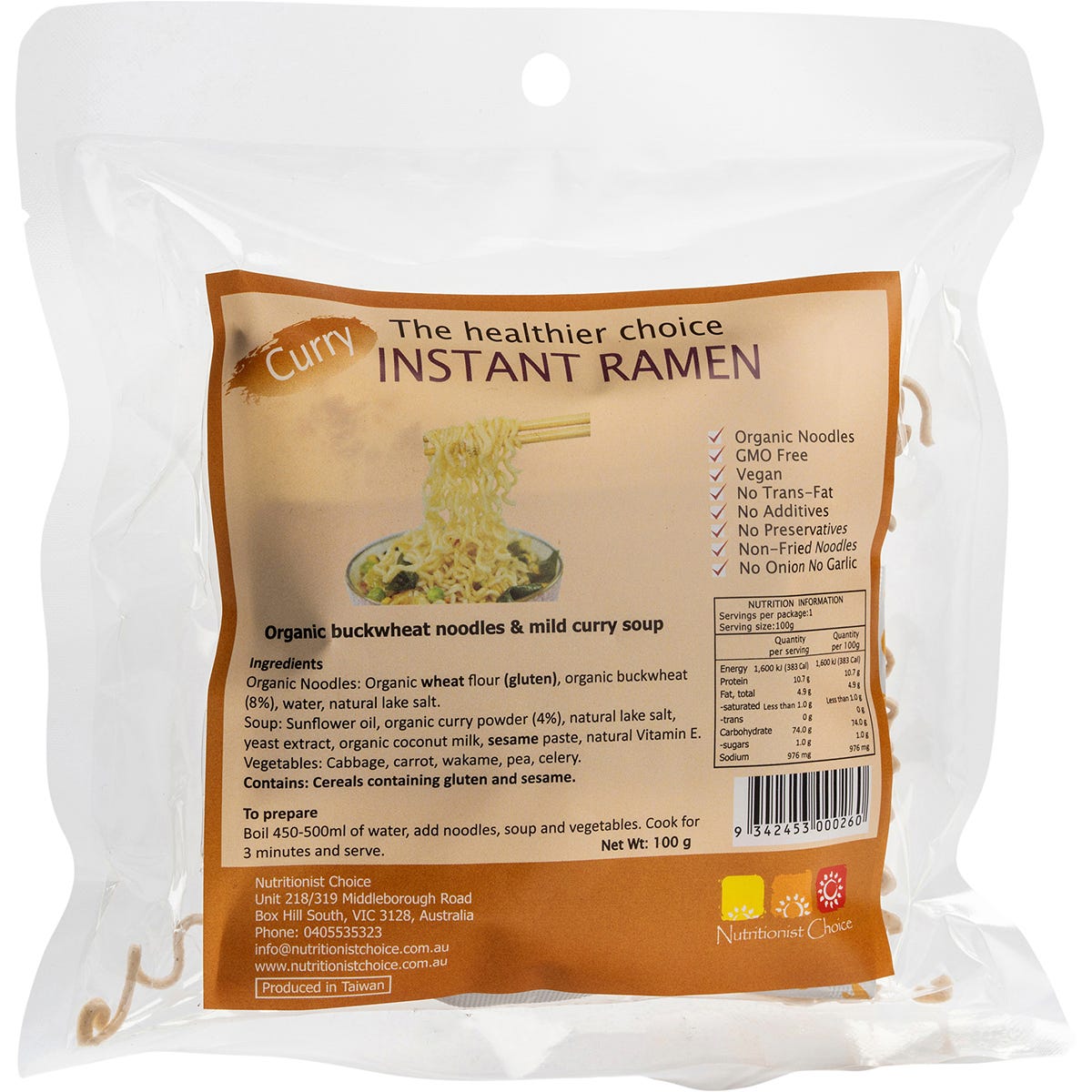 Nutritionist Choice- Instant Buckwheat Ramen Mild Curry-100g